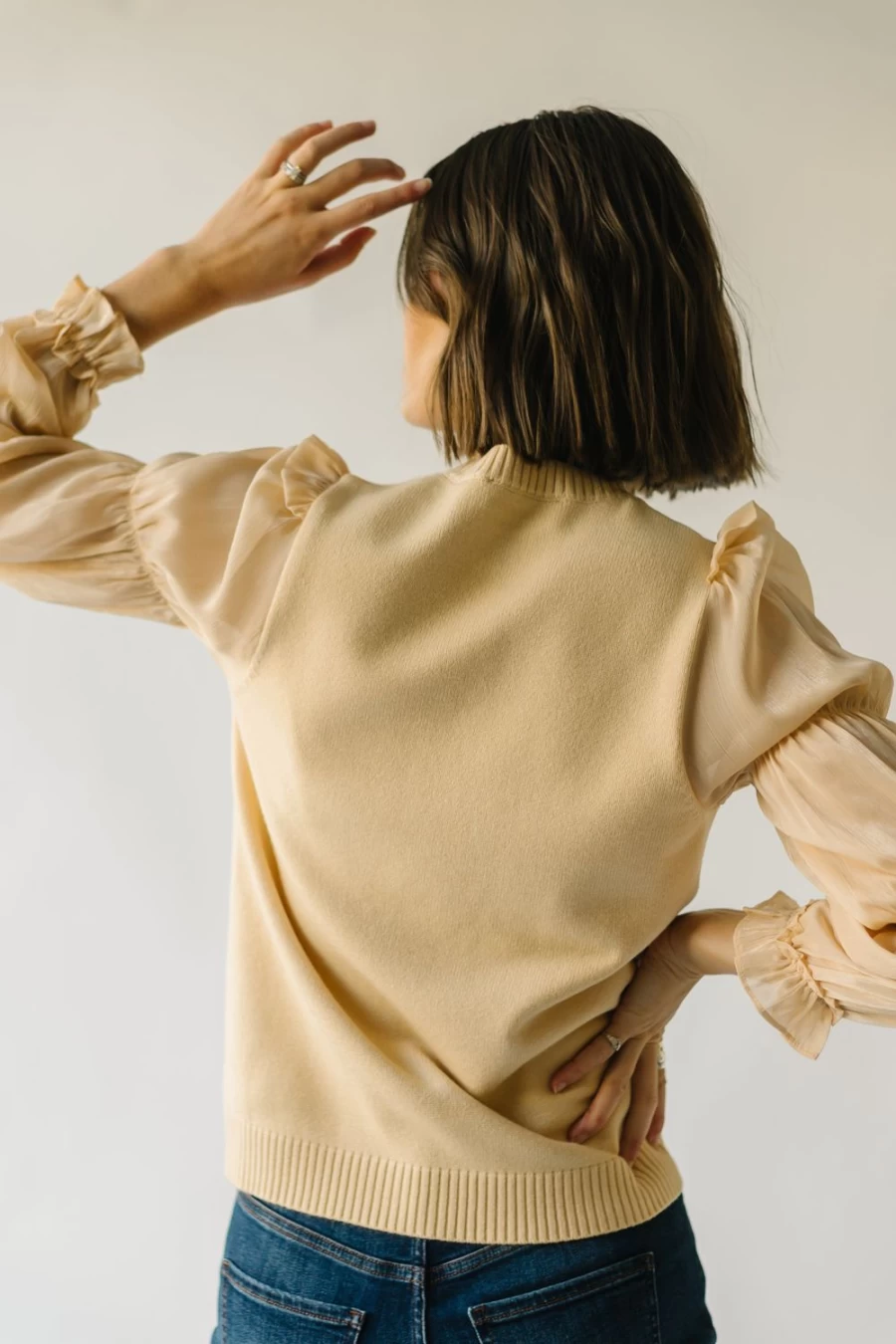 Piper & Scoot Women's Bontra Beige Ruffle Sleeve Sweater
