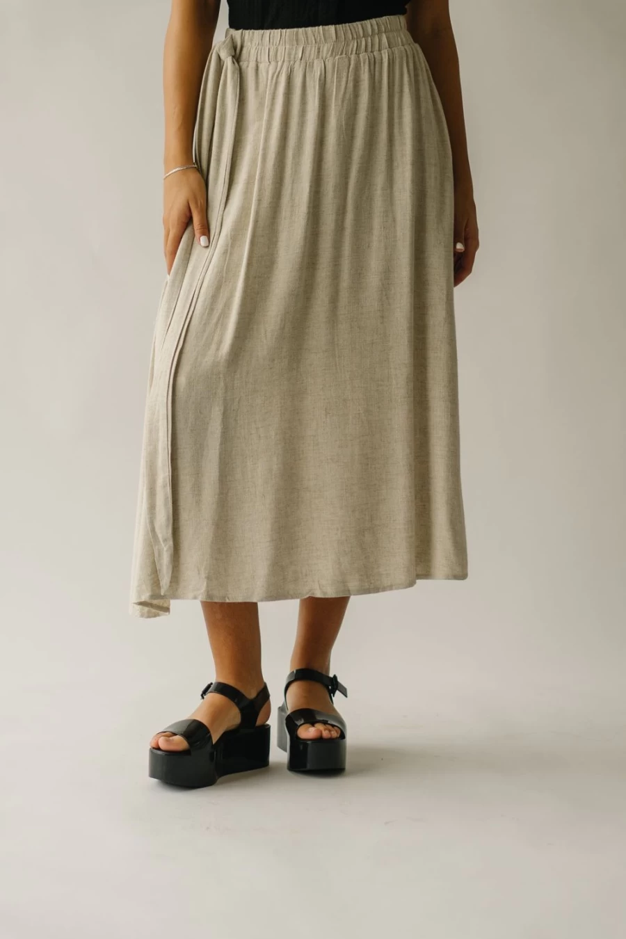 Piper & Scoot Women's Oaklynn Linen Midi Skirt in Oatmeal - Lightweight Summer Skirt