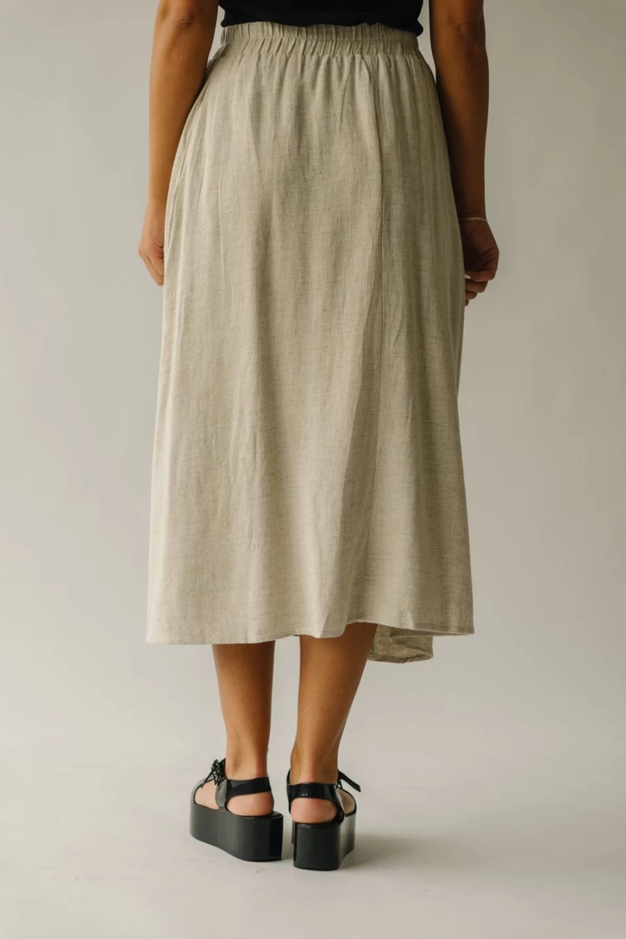 Piper & Scoot Women's Oaklynn Linen Midi Skirt in Oatmeal - Lightweight Summer Skirt