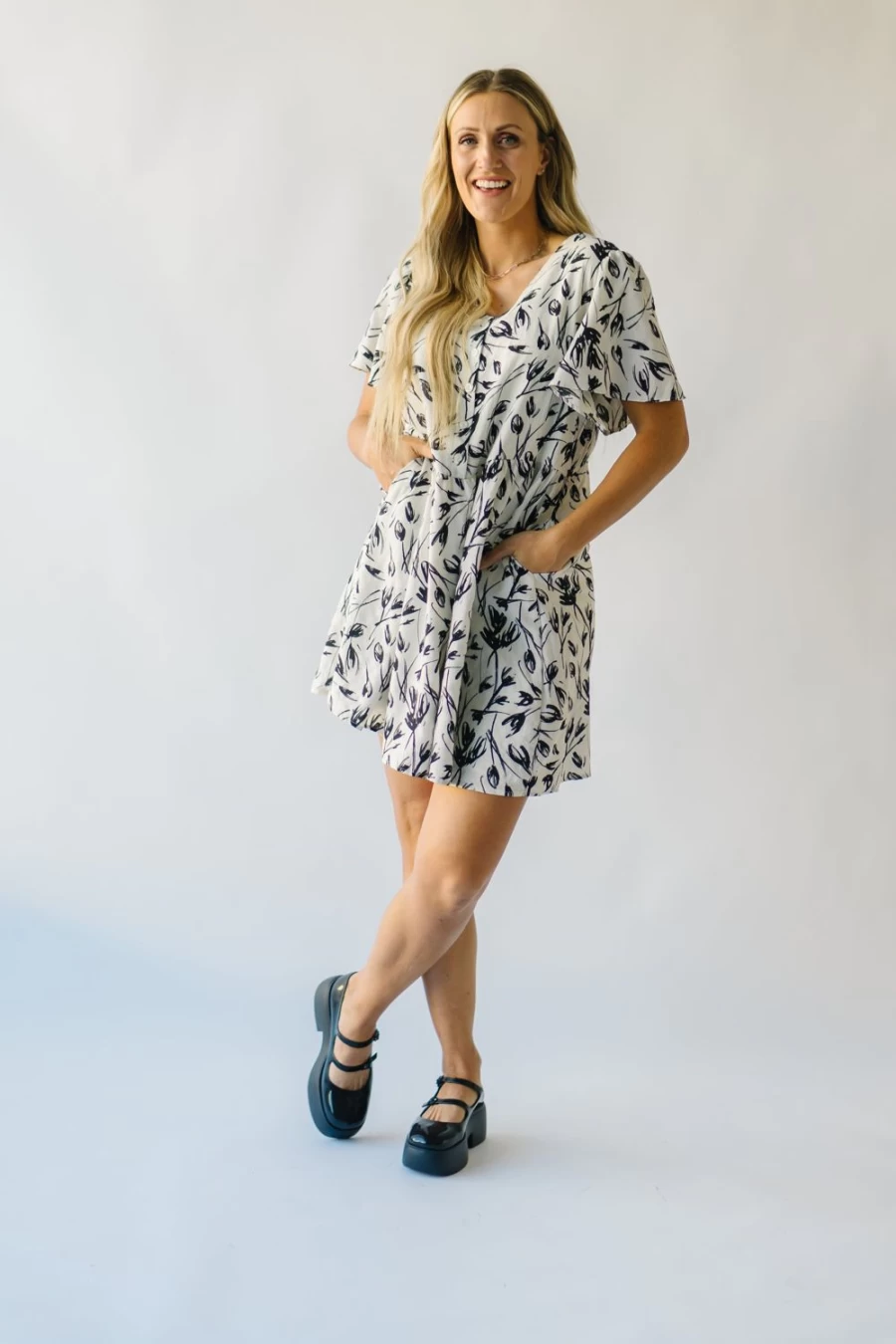 Piper & Scoot Women's Cream Floral Dress with Hopkin Button Detail - Elegant Feminine Style