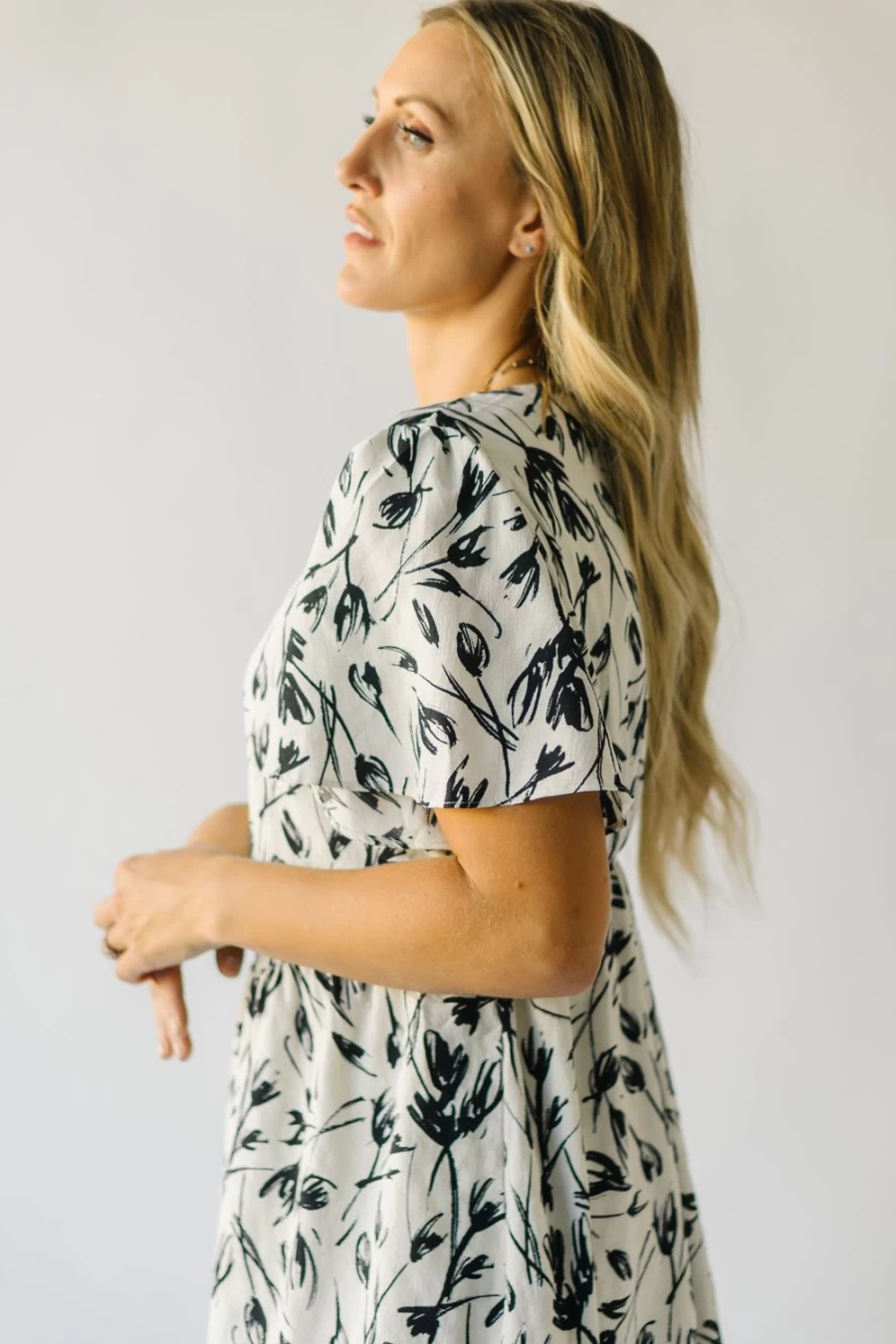 Piper & Scoot Women's Cream Floral Dress with Hopkin Button Detail - Elegant Feminine Style