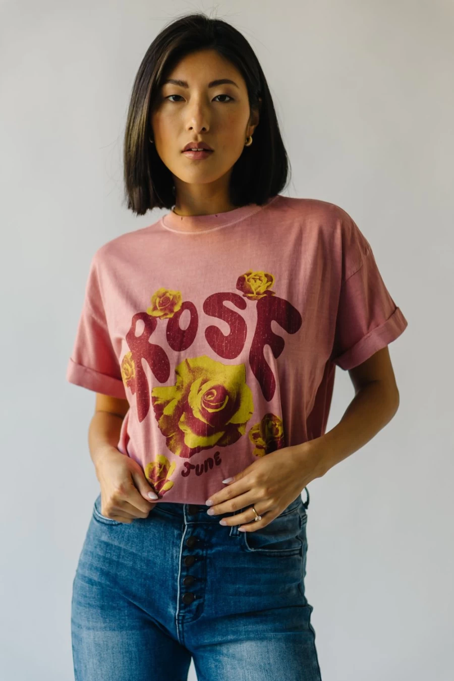 "Piper & Scoot Women's June Rose Tee in Dusty Pink - Soft Cotton Casual Top"