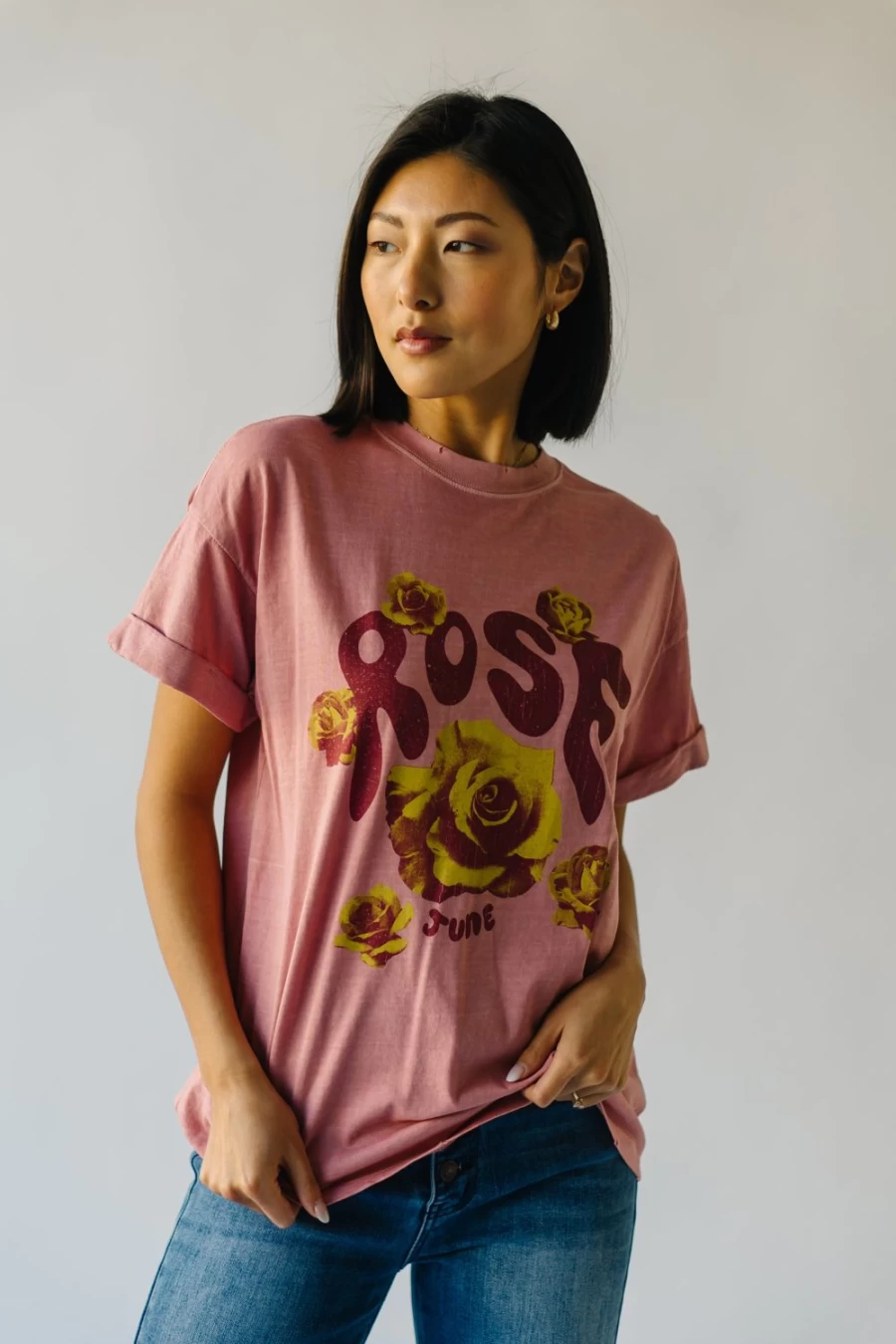"Piper & Scoot Women's June Rose Tee in Dusty Pink - Soft Cotton Casual Top"