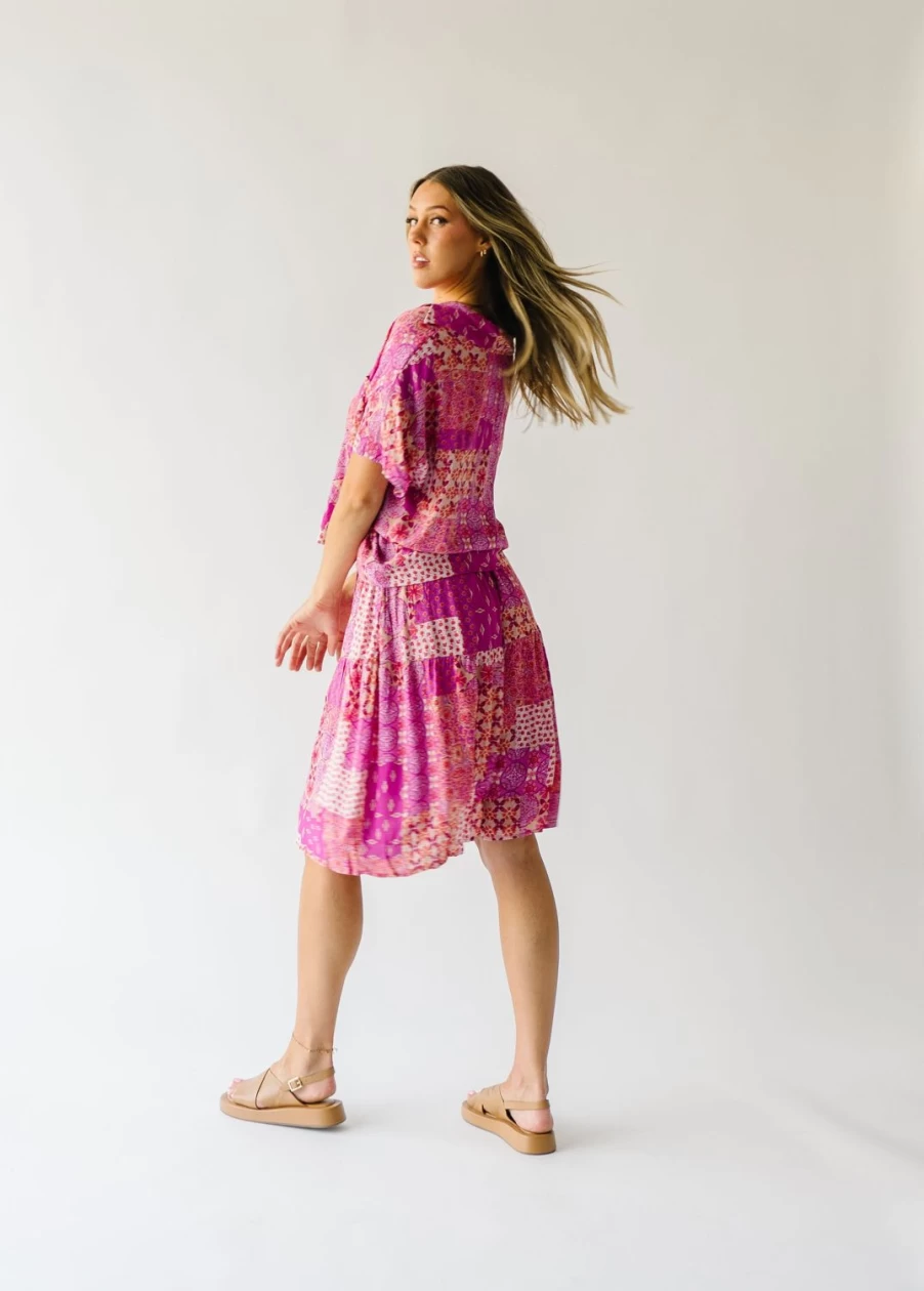 Piper & Scoot Women's Fuchsia San Lucas Patchwork Skirt - Boho Chic Style