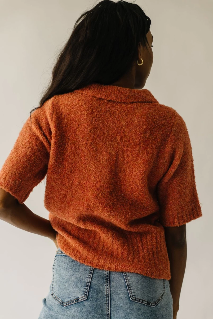 Piper & Scoot Women's Onata Button Collar Sweater in Terracotta - Classic Knit Top for Women