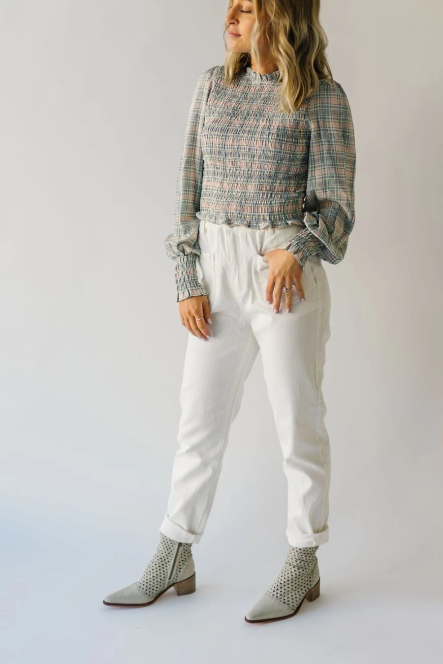 Piper & Scoot Women's Daxton High Rise White Paper Bag Waist Jeans