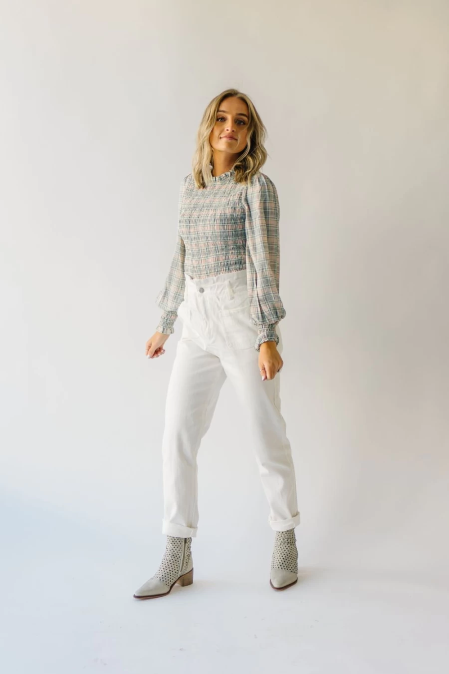 Piper & Scoot Women's Daxton High Rise White Paper Bag Waist Jeans
