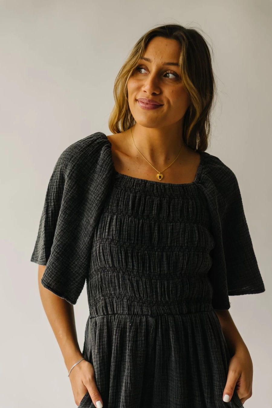 Piper & Scoot Women's Slater Smocked Detail Jumpsuit in Washed Charcoal - Stylish & Comfortable Romper for Women