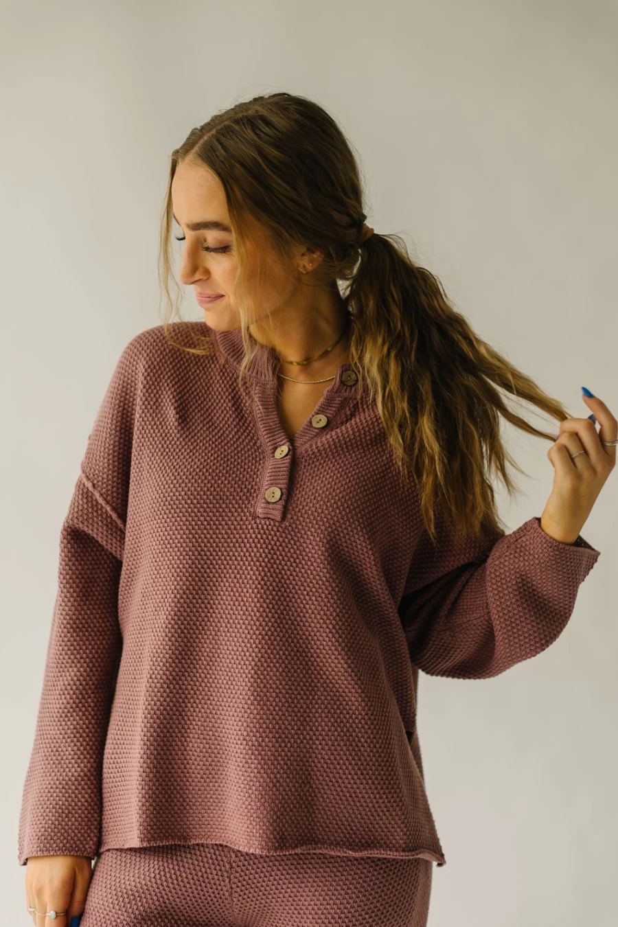 Piper & Scoot Women's Mauve Picard Button Detail Sweater