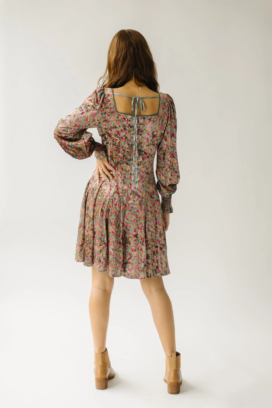 Piper & Scoot Women's Emerald Floral Velvet Attica Dress
