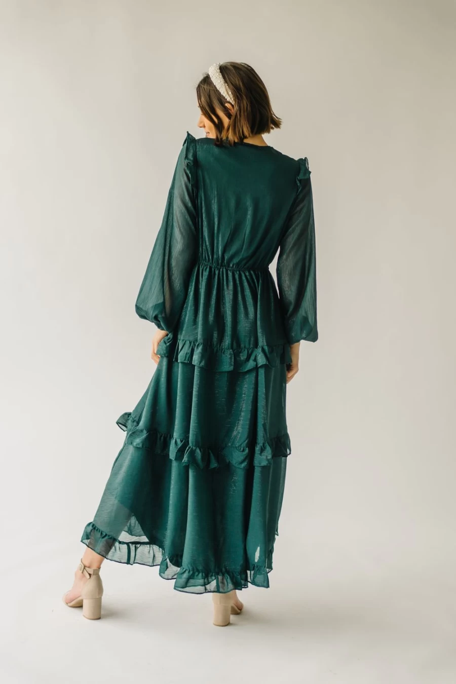 Piper & Scoot Women's Amanzoe Hunter Green Tiered Midi Dress