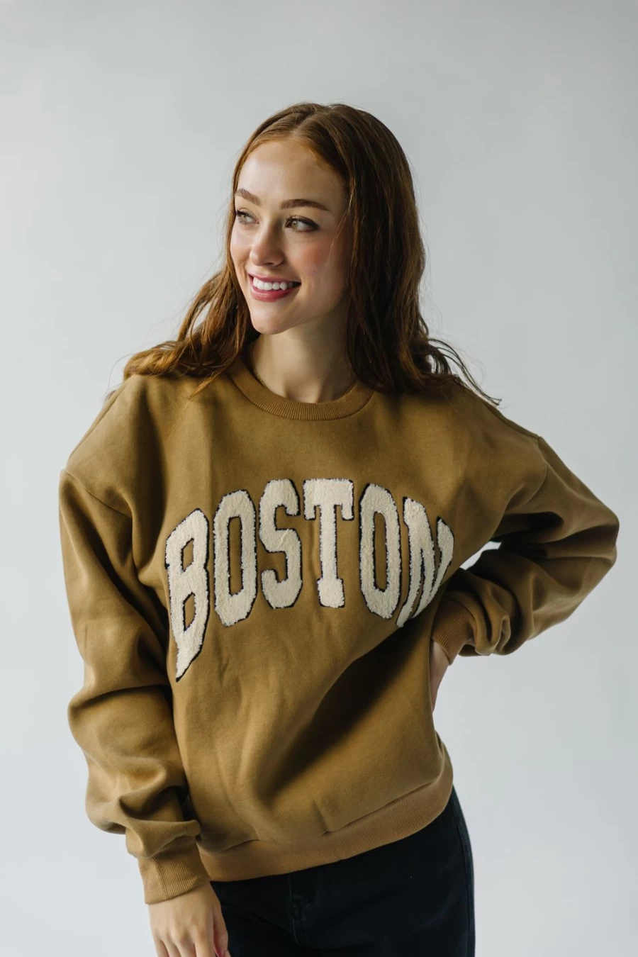 Women's Tan Boston Sweatshirt | Piper & Scoot Premium Pullover