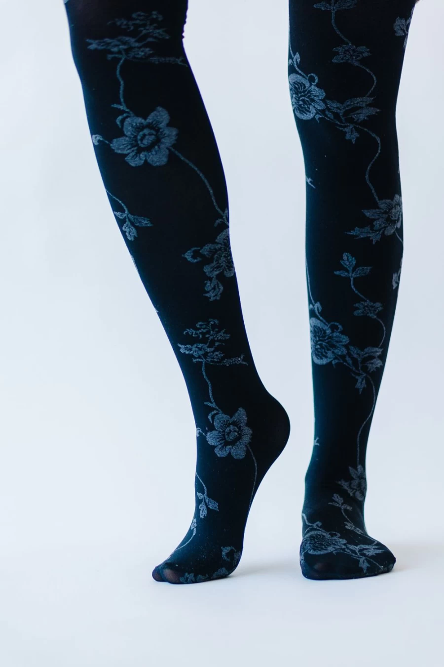 "Piper & Scoot Women's Wild Floral Opaque Tights - Black Socks"