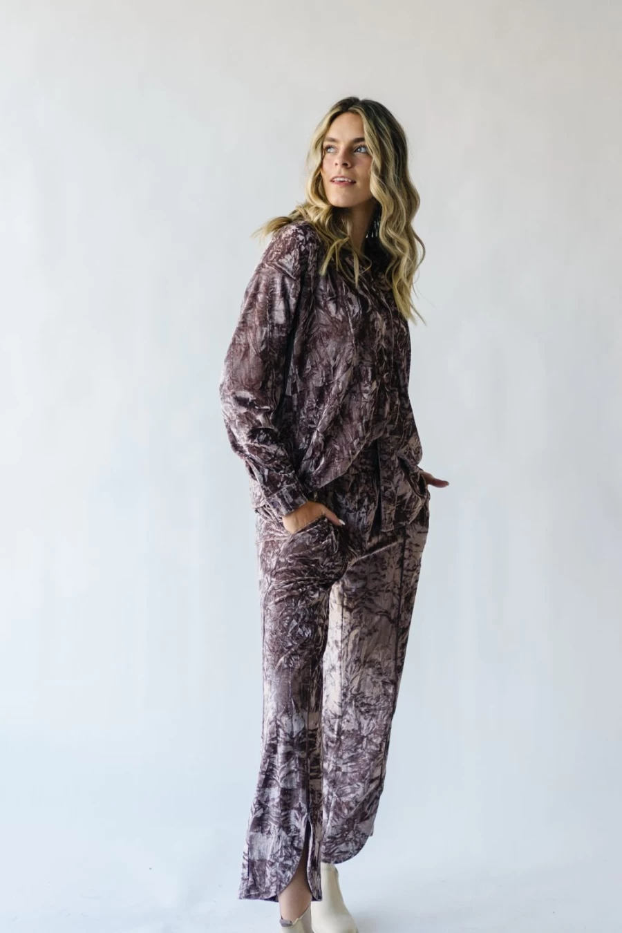 Piper & Scoot Women's Hannon Velvet Pants in Dusty Mauve - Soft High-Waisted Lounge Pants