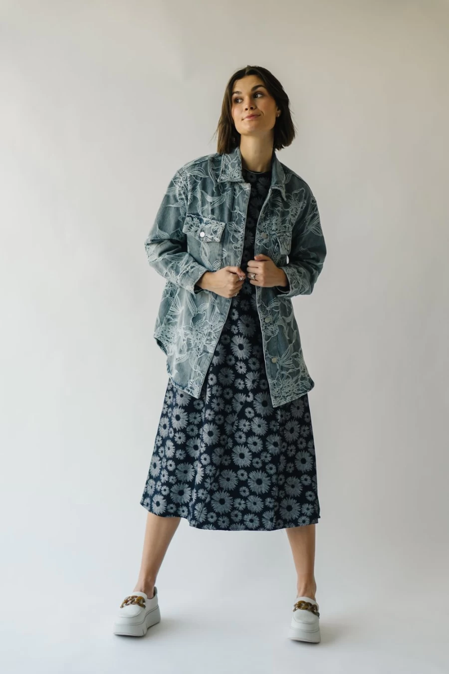 Piper & Scoot Women's Denim Jacket with Floral Embroidery - Rosemont Style