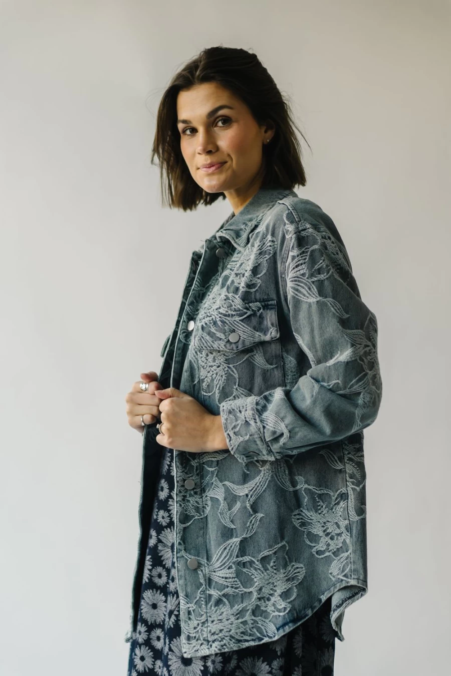 Piper & Scoot Women's Denim Jacket with Floral Embroidery - Rosemont Style