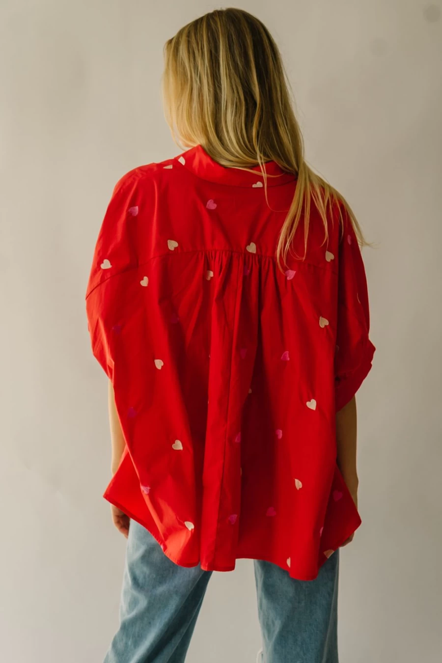 Piper & Scoot Women's Red Heart Embroidered Poplin Blouse - Patoka Style