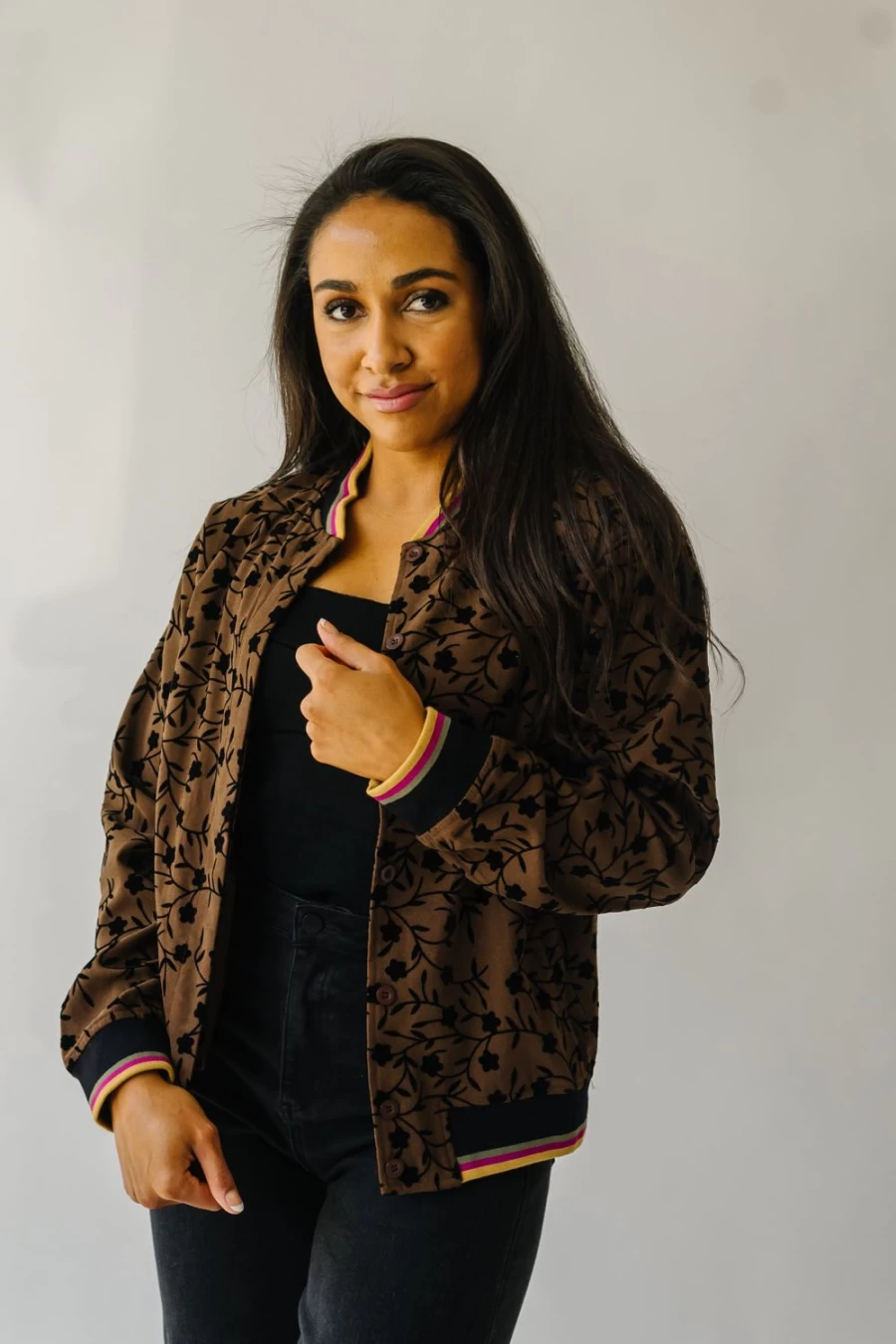 Piper & Scoot Women's Espresso Contrast Bomber Jacket – Stylish Pooler Design