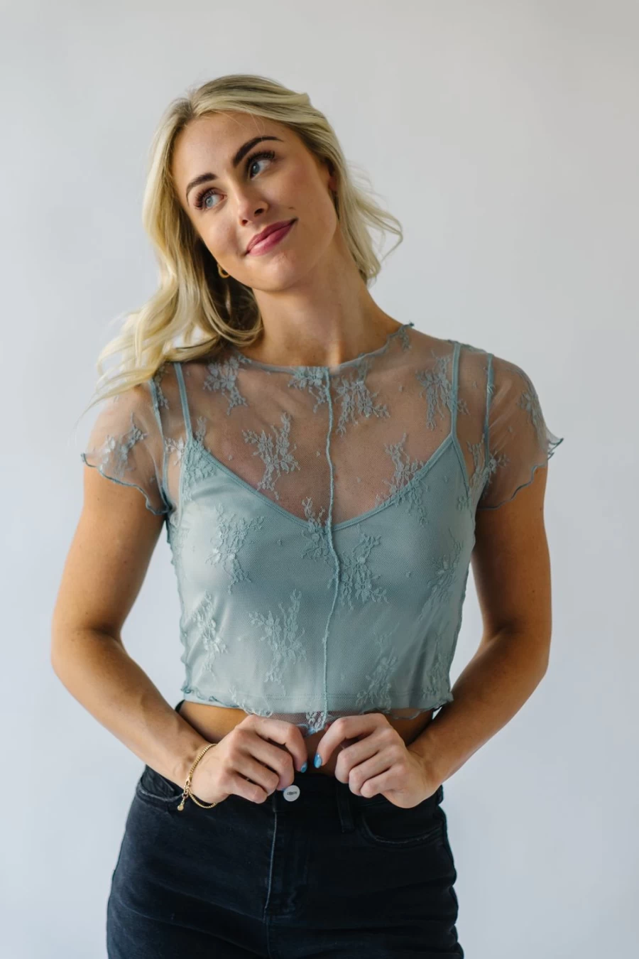 Piper & Scoot Women's Blue Haswell Lace Detail Blouse - Elegant Feminine Top