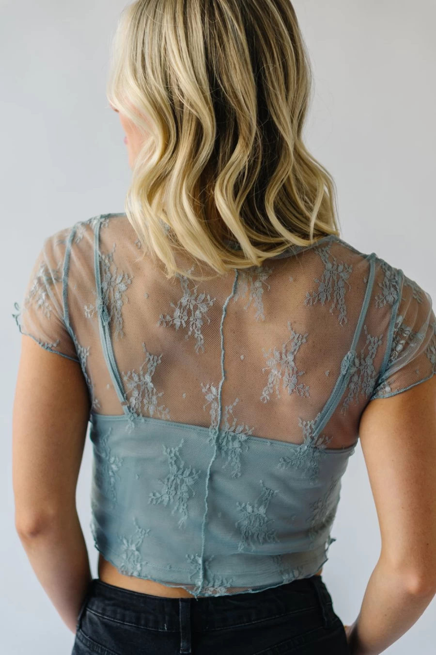 Piper & Scoot Women's Blue Haswell Lace Detail Blouse - Elegant Feminine Top