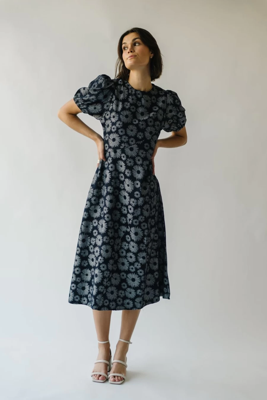 Piper & Scoot Women's Navy Cressida Sunflower Woven Midi Dress