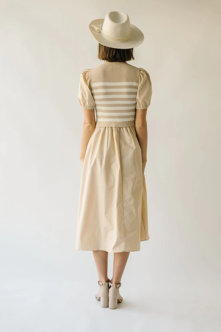 Piper & Scoot Women's Sand Roxie Knit Midi Dress with Bodice Detail