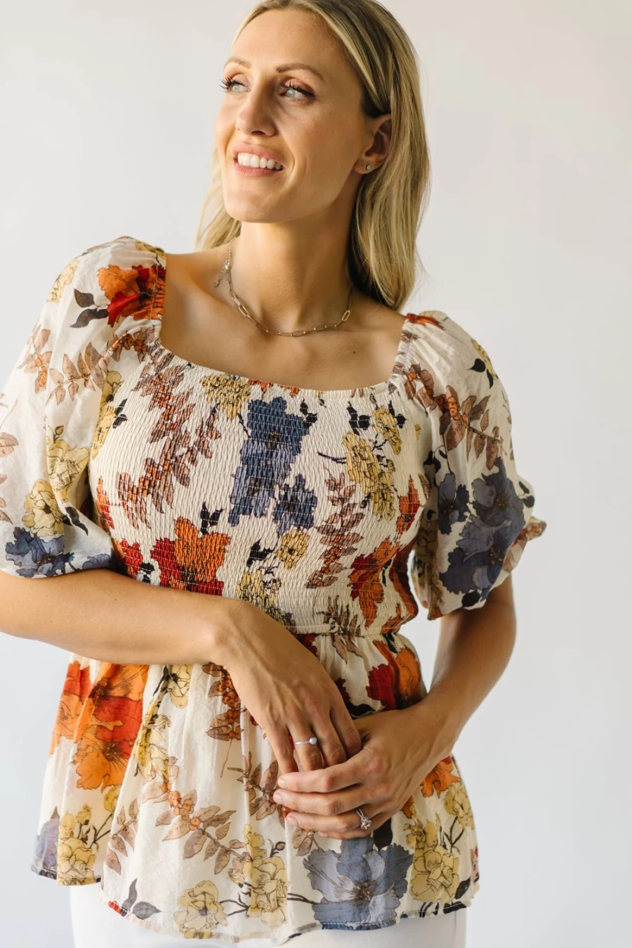 Piper & Scoot Women's Rust Multi Ashbelle Smocked Peplum Top