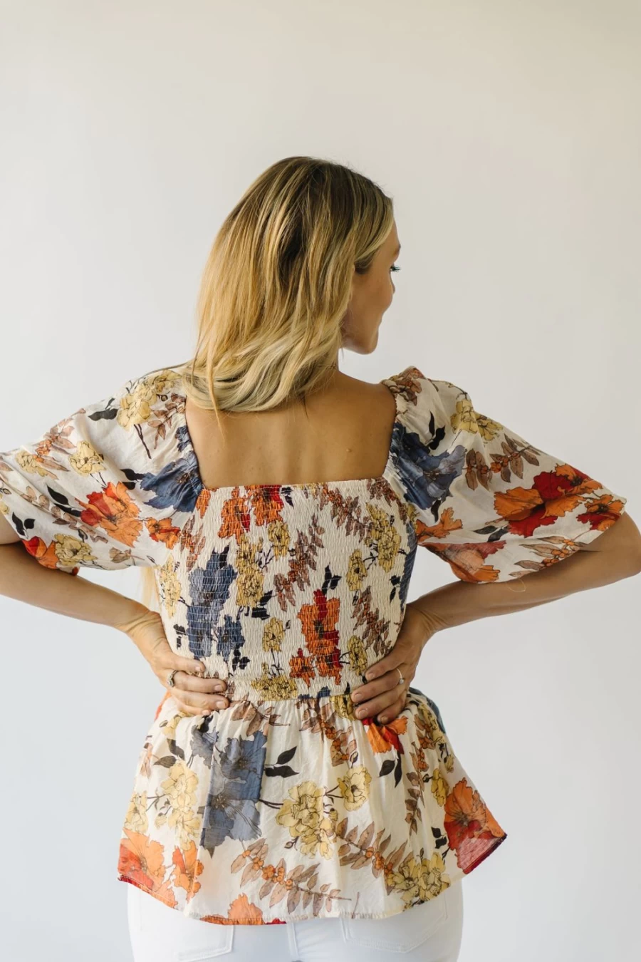 Piper & Scoot Women's Rust Multi Ashbelle Smocked Peplum Top