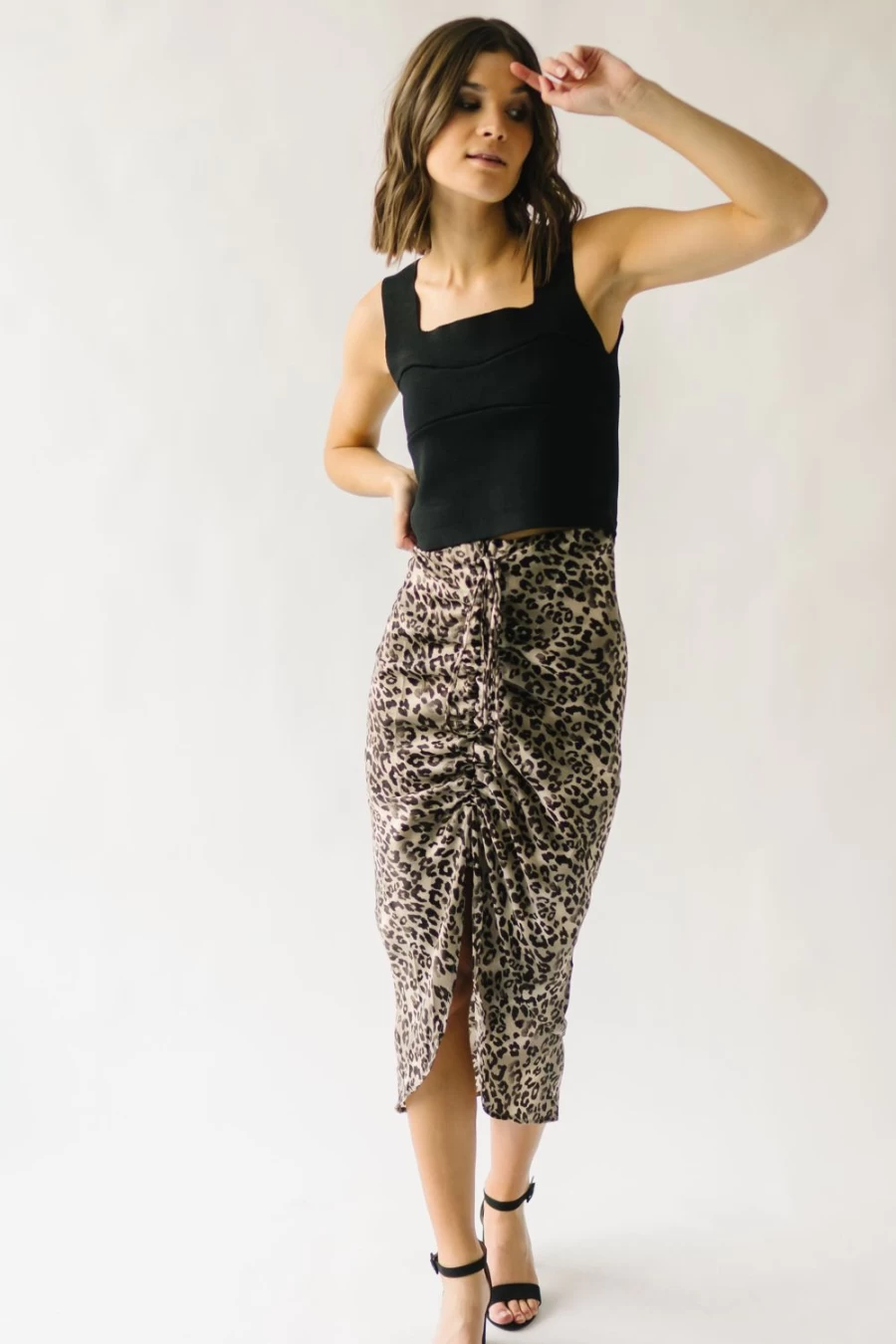 Piper & Scoot Women's Camden Ruched Leopard Print Skirt