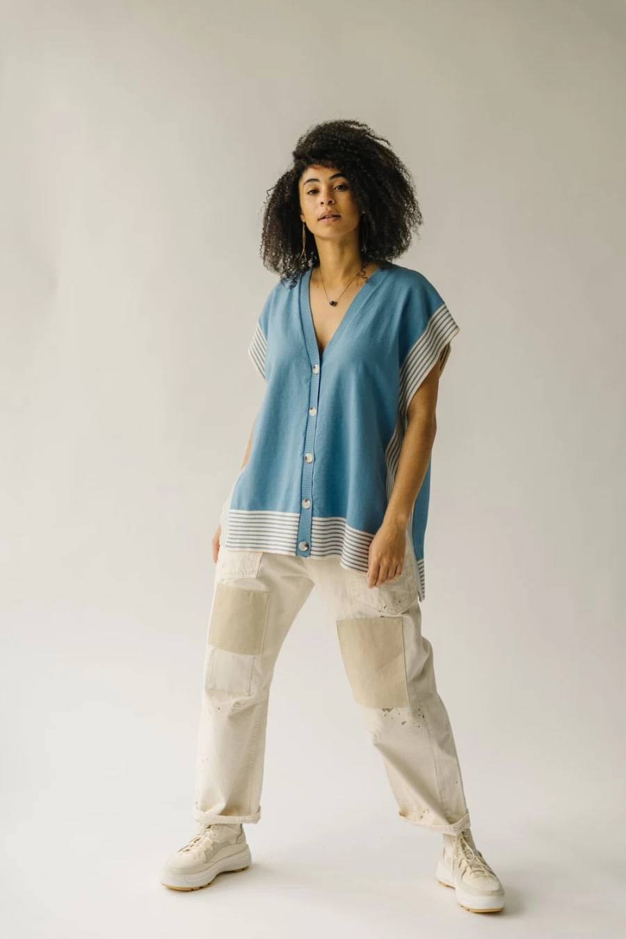Piper & Scoot Women's Soft Blue Vikas Button Down Sweater Vest