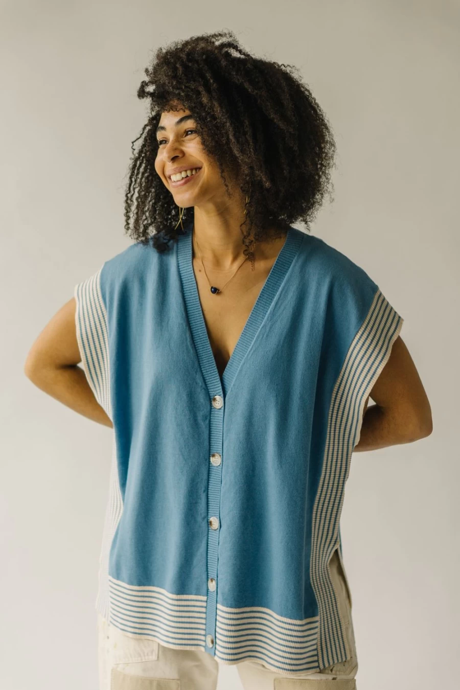 Piper & Scoot Women's Soft Blue Vikas Button Down Sweater Vest