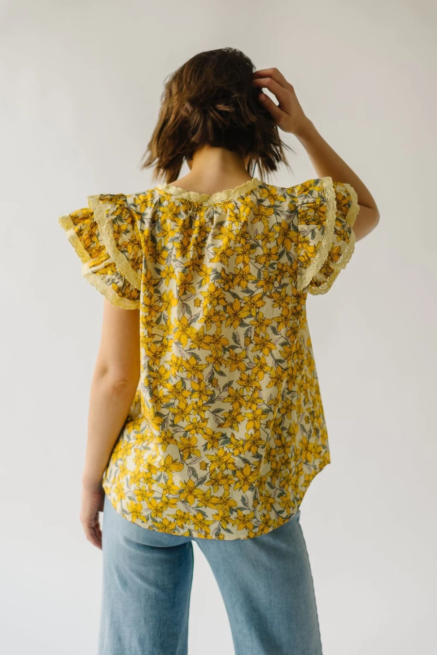 Piper & Scoot Women's Yellow Elmira Blouse with Elegant Lace Detail