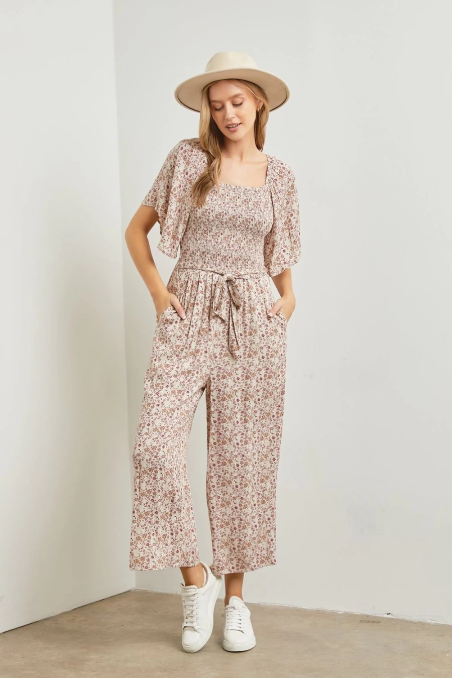 Piper & Scoot Women's Nelligan Floral Jumpsuit in Beige Multi - Boho Chic Romper for Women