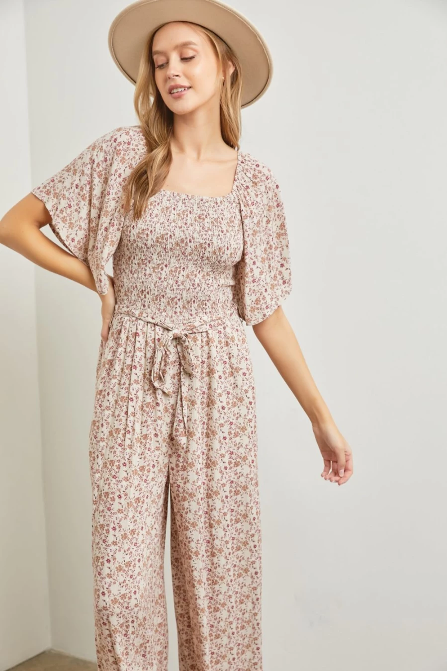 Piper & Scoot Women's Nelligan Floral Jumpsuit in Beige Multi - Boho Chic Romper for Women