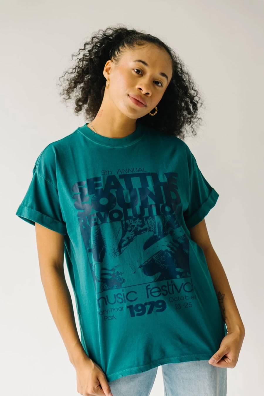 "Piper & Scoot Women's Seattle Sound Revolution Graphic Tee in Dark Aqua"