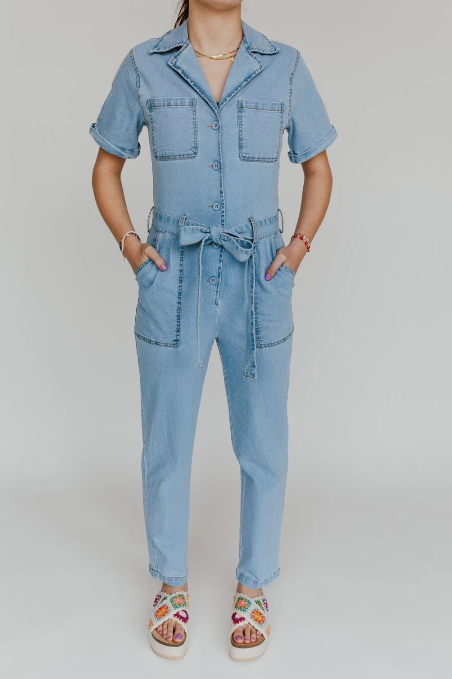 Piper & Scoot Women's Light Denim Fleming Tie Jumpsuit - Stylish Denim Overalls for Women