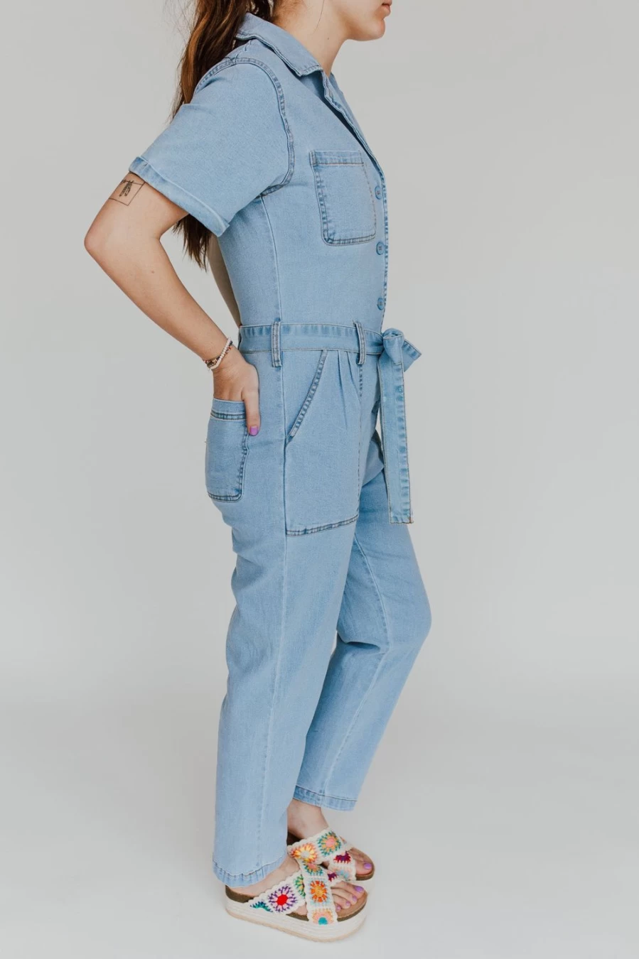 Piper & Scoot Women's Light Denim Fleming Tie Jumpsuit - Stylish Denim Overalls for Women