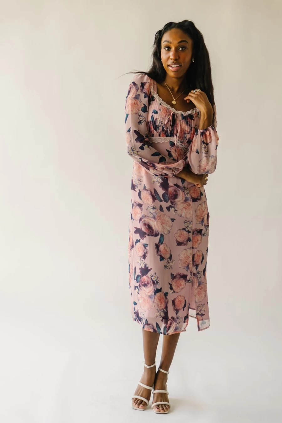 Piper & Scoot Women's Vienna Floral Dress in Rose - Elegant Floral Patterned Summer Dress