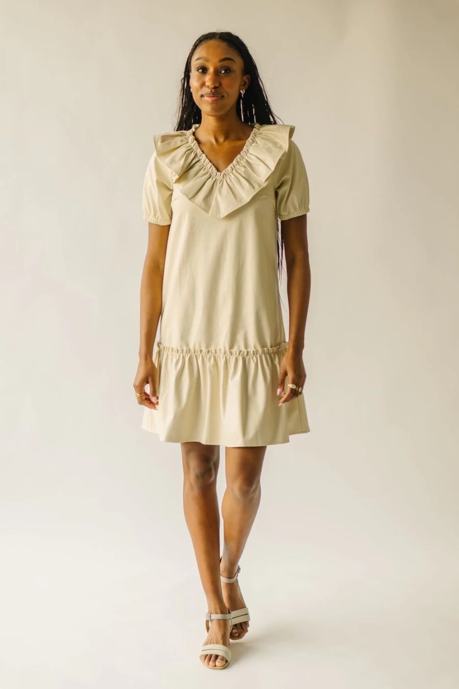 Piper & Scoot Women's Cream Faux Leather Pagosa Dress - Elegant Vegan Leather Style