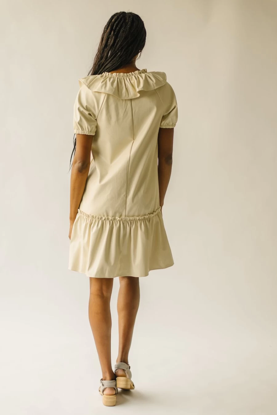 Piper & Scoot Women's Cream Faux Leather Pagosa Dress - Elegant Vegan Leather Style
