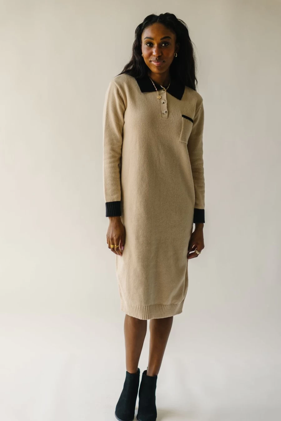 Piper & Scoot Women's Lismore Tan Pocket Detail Sweater Dress