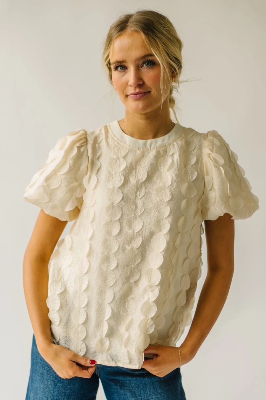 Piper & Scoot Women's Cream Millington Polka Dot Textured Blouse
