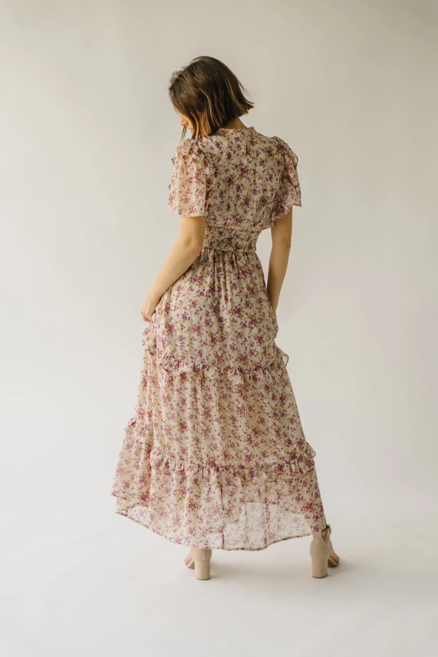 Piper & Scoot Women's Creighton Floral Beige Multi Button Detail Maxi Dress