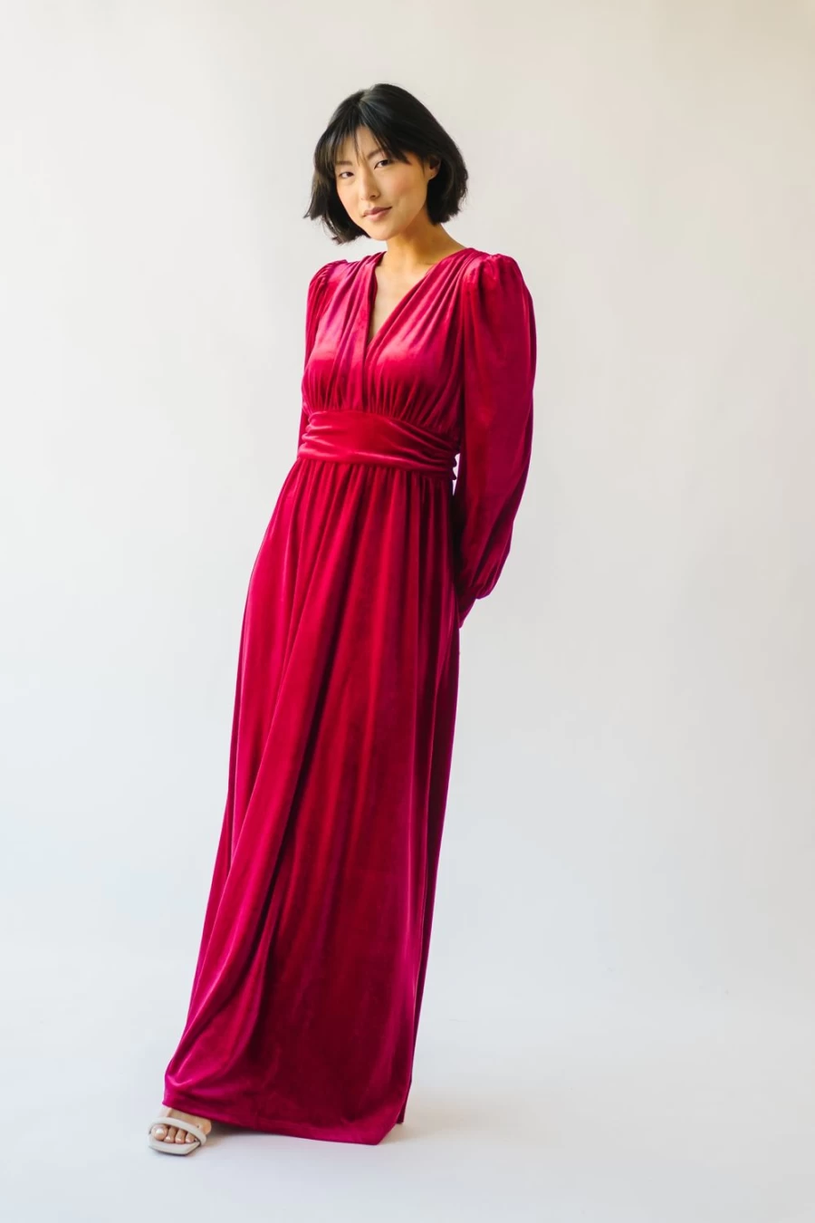 Piper & Scoot Women's Morin Velvet Maxi Dress - Elegant Red Long Evening Gown