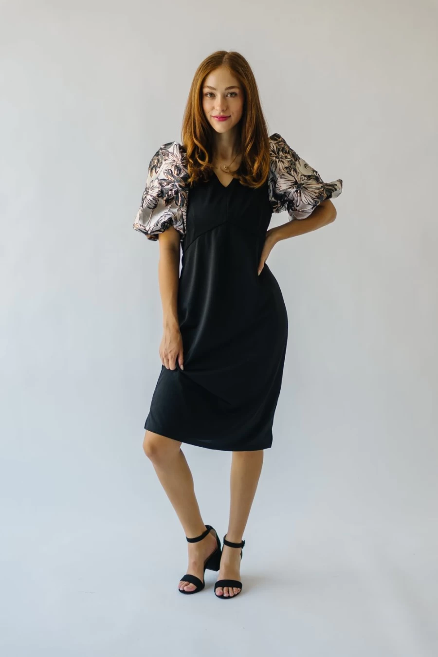 Piper & Scoot Women's Brigston Black Puff Sleeve Patterned Dress