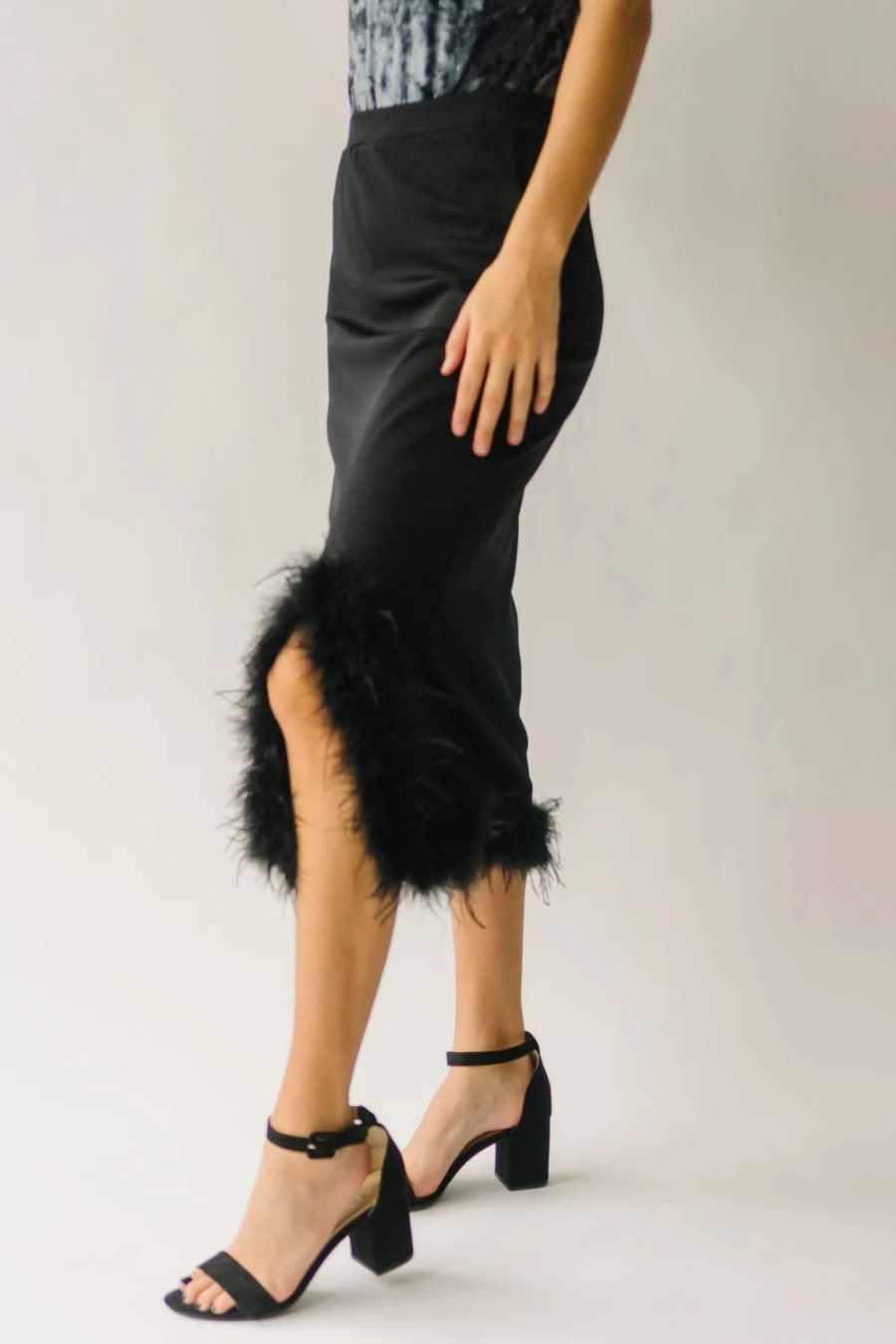 Piper & Scoot Women's Black Atkinson Skirt with Fur Detail