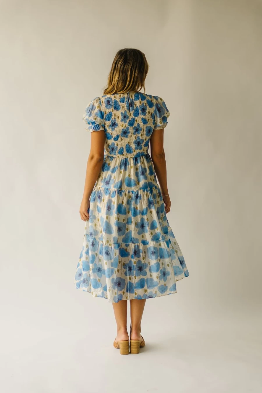 Piper & Scoot Women's Livia Floral Midi Dress - Cream & Blue Multi Pattern Summer Dress