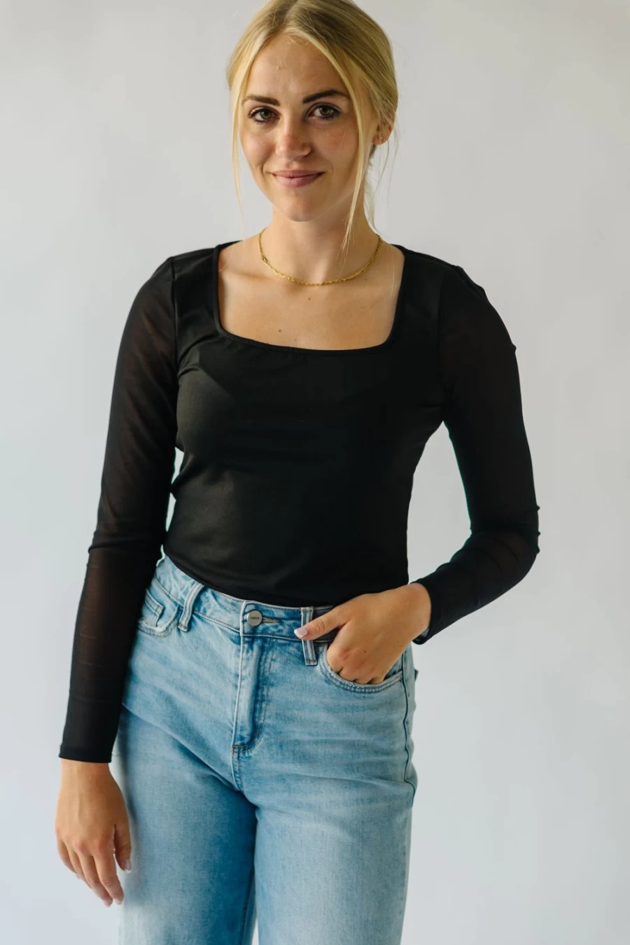 Piper & Scoot Women's Cromwell Mesh Contrast Blouse - Black Stylish Top