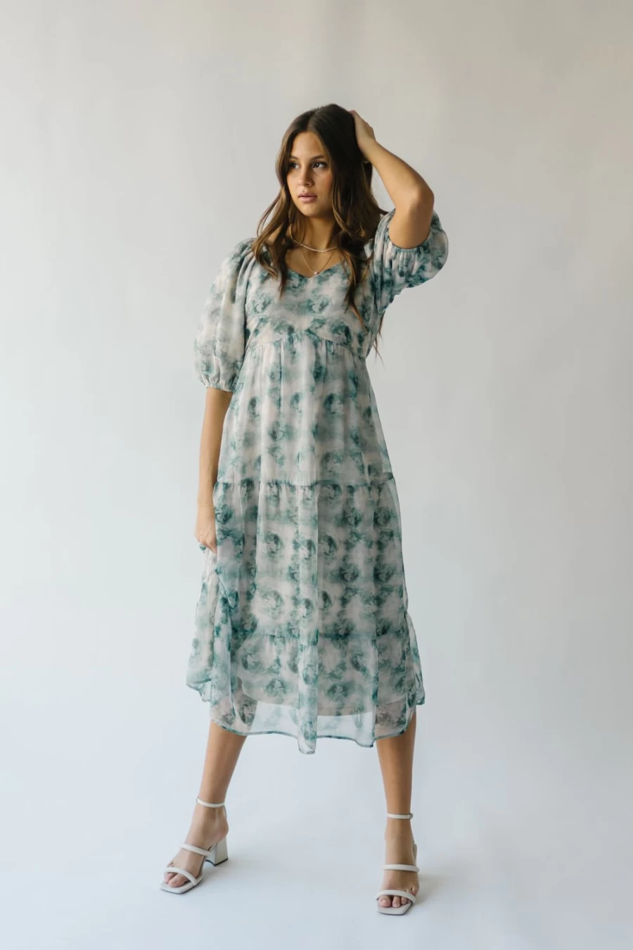Piper & Scoot Women's Green Floral Sardoni Patterned Midi Dress