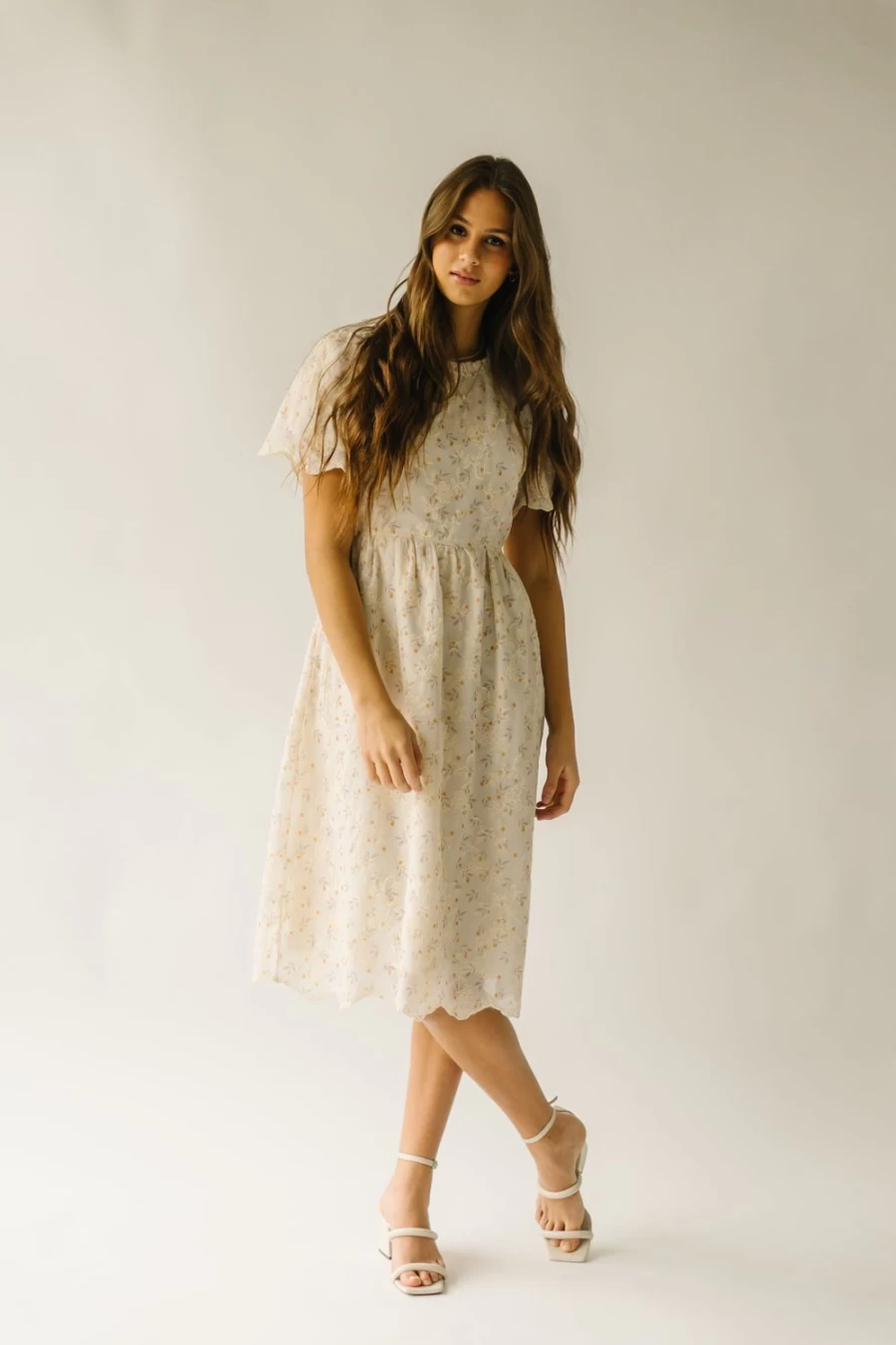 Piper & Scoot Women's Annetta Embroidered Ivory & Marigold Floral Dress